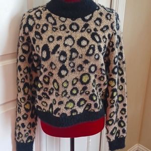 Eyeshadow Animal Print Spot Fuzzy Mock Neck Sweater NWOT - Size S